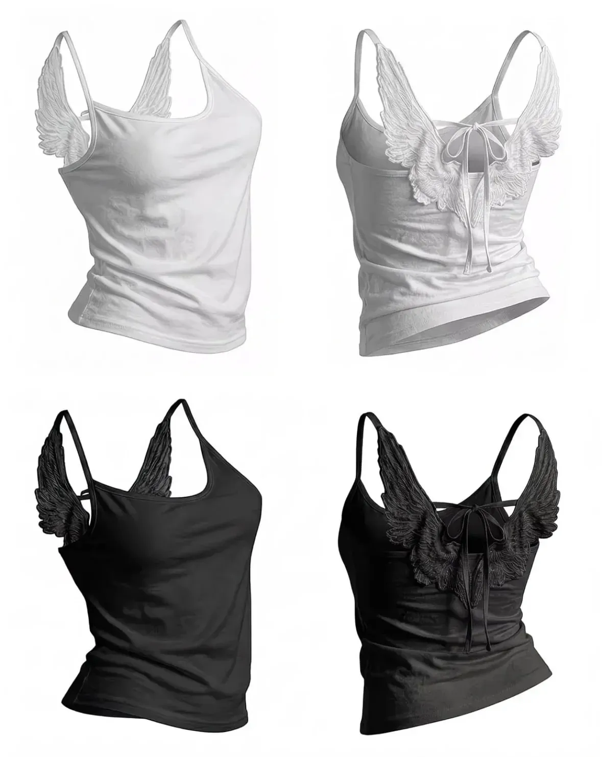 Angel Wings Vest 3D Embossed Wings Embroidery Spaghetti Strap Vest Y2K Women Gothic Fashion Summer Sexy Slim Backless Short Top