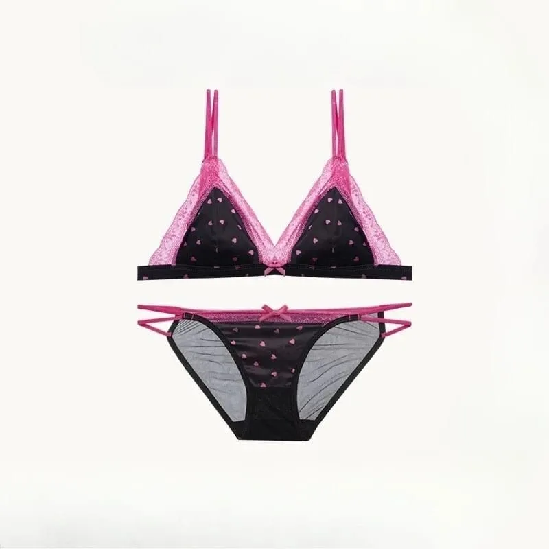 French Style Triangle Cup Satin Lace Lingerie Set Wireless Small Bust Gathered Thin Soft Fabric Sexy Daily Underwear S-XL Suit — image 6
