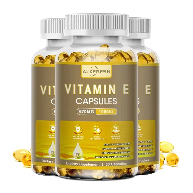 Alxfresh Vitamina E 670 mg (1000 UI) - Suplemento Dietético Natural Antioxidante Suporte ao Sistema Imunológico da Pele Sem Glúten Vegen