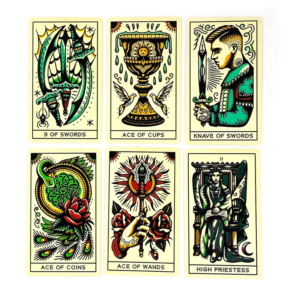 Hot-selling Tattoo Tarot Cards A 78 Tarot Deck PDF Guidebook Future Divination Borad Playing Games Family Gathering Card Game