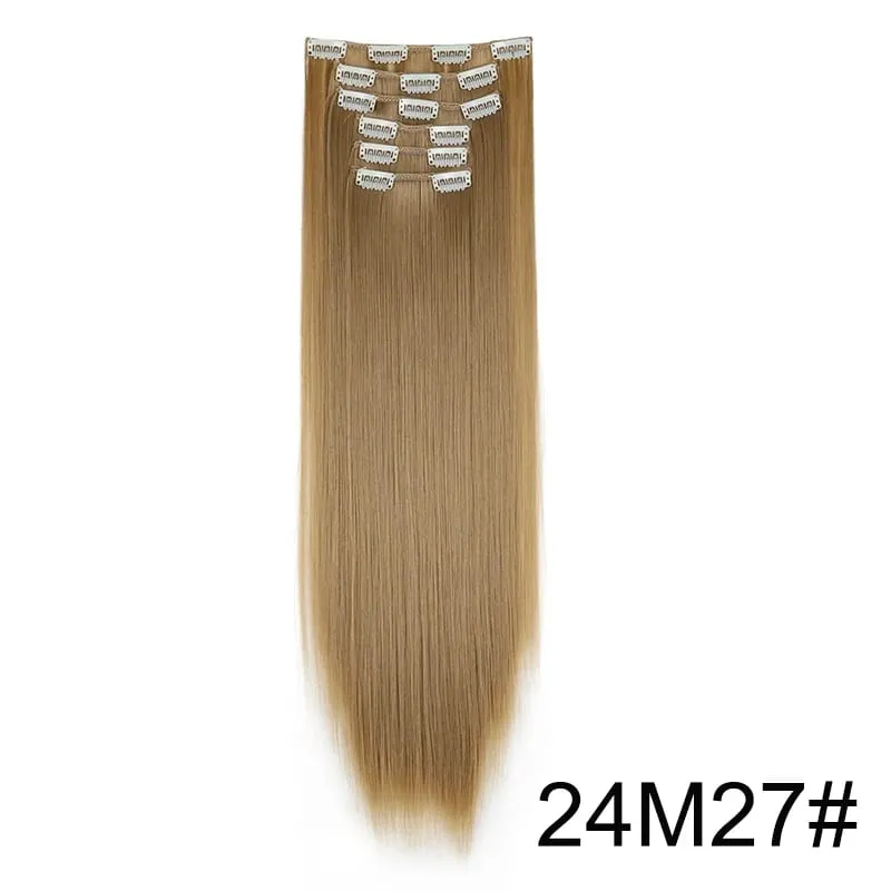 24Inch Synthetic 6pcs/set Long Straight Hair Extension Increasing Volume Extending Soft Comfortable Hairpiece for Women
