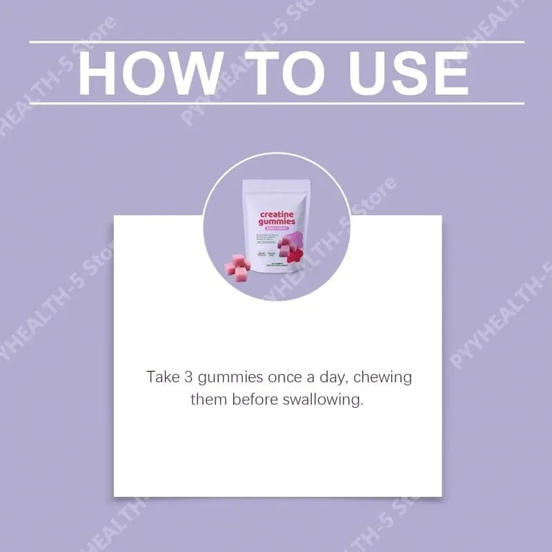 Creatine Gummies Chewable Gummy Supplement for Daily Support Serving 3 Gummies Total 60 Gummies
