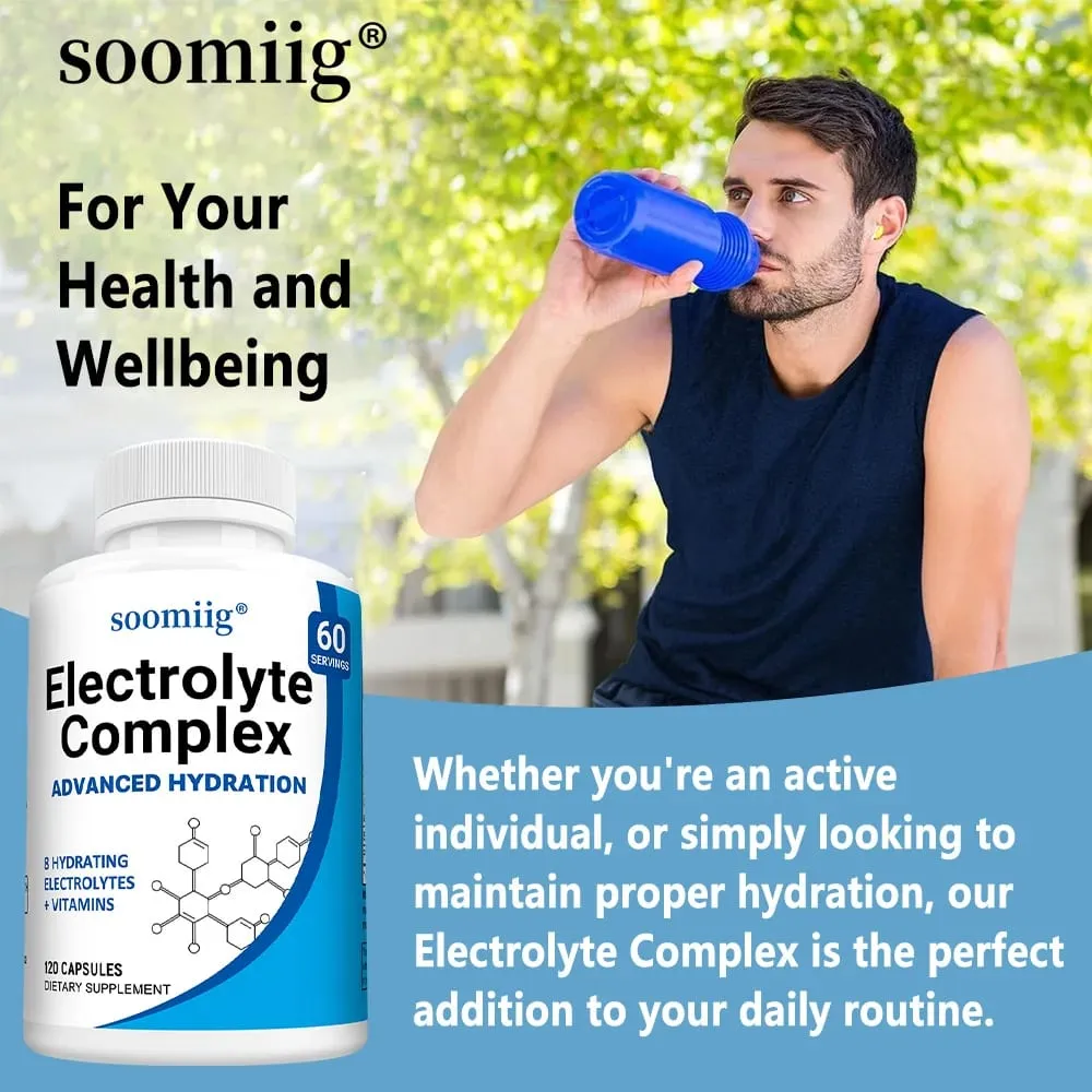 Electrolyte Salts Capsules with B6 B12 Magnesium Potassium & Zinc Fast Hydration Reduces Muscle Cramps Supports Recovery