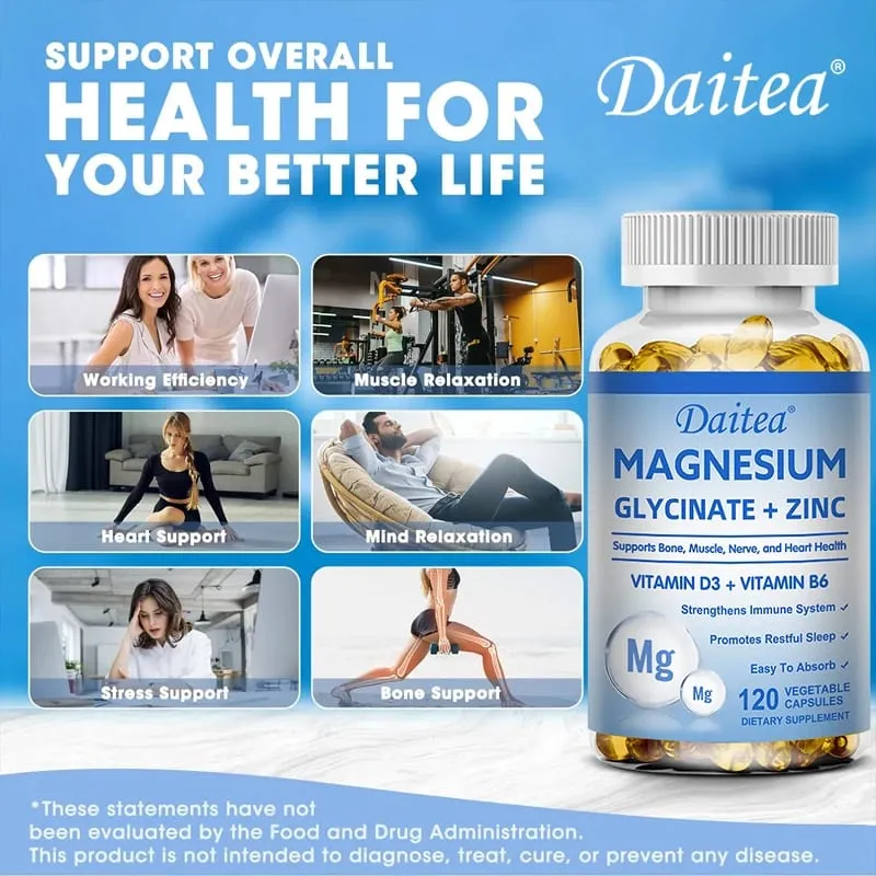 Daitea Magnesium dan Zinc Capsules - Suplemen Magnesium Glisinat untuk Mendukung Sendi Saraf Otot dan Kesehatan Jantung