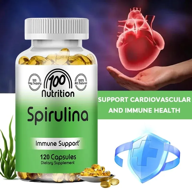 Spirulina Softgels Organic Superfood Algae - Supports Cardiovascular and Immune System Health Powerful Antioxidant — image 2