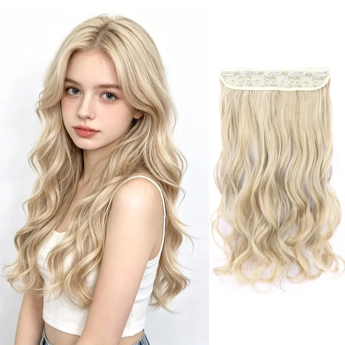 Synthetic clip in hair extensions 5 clips in one piece high temperature fiber wavy hairpieces for women daily party holiday