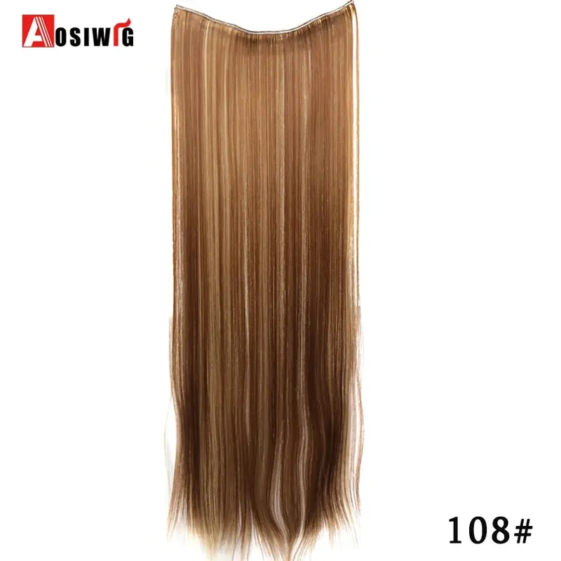 Extensiones de cabello sintético para mujer, postizos falsos naturales, largos y rectos, Color negro y marrón, alta temperatura, 5 clips