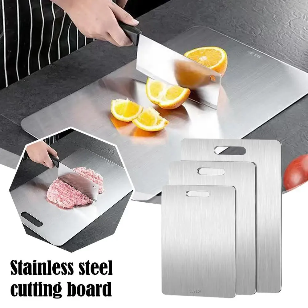 1PCS Stainless Steel Cutting Board - Heavy Duty Double-Sided Chopping Board for Meat Vegetables Dough Kneading & Kitchen Prep