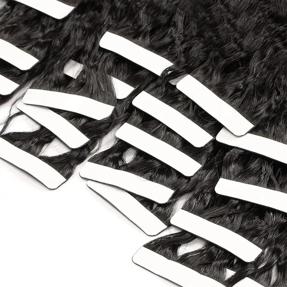 Kinky Straight Tape In Hair Extensions 20Pcs/50g Yaki Tape Ins Invisible Adhesive Glue Seamless Full Head Remy 100% Human Hair