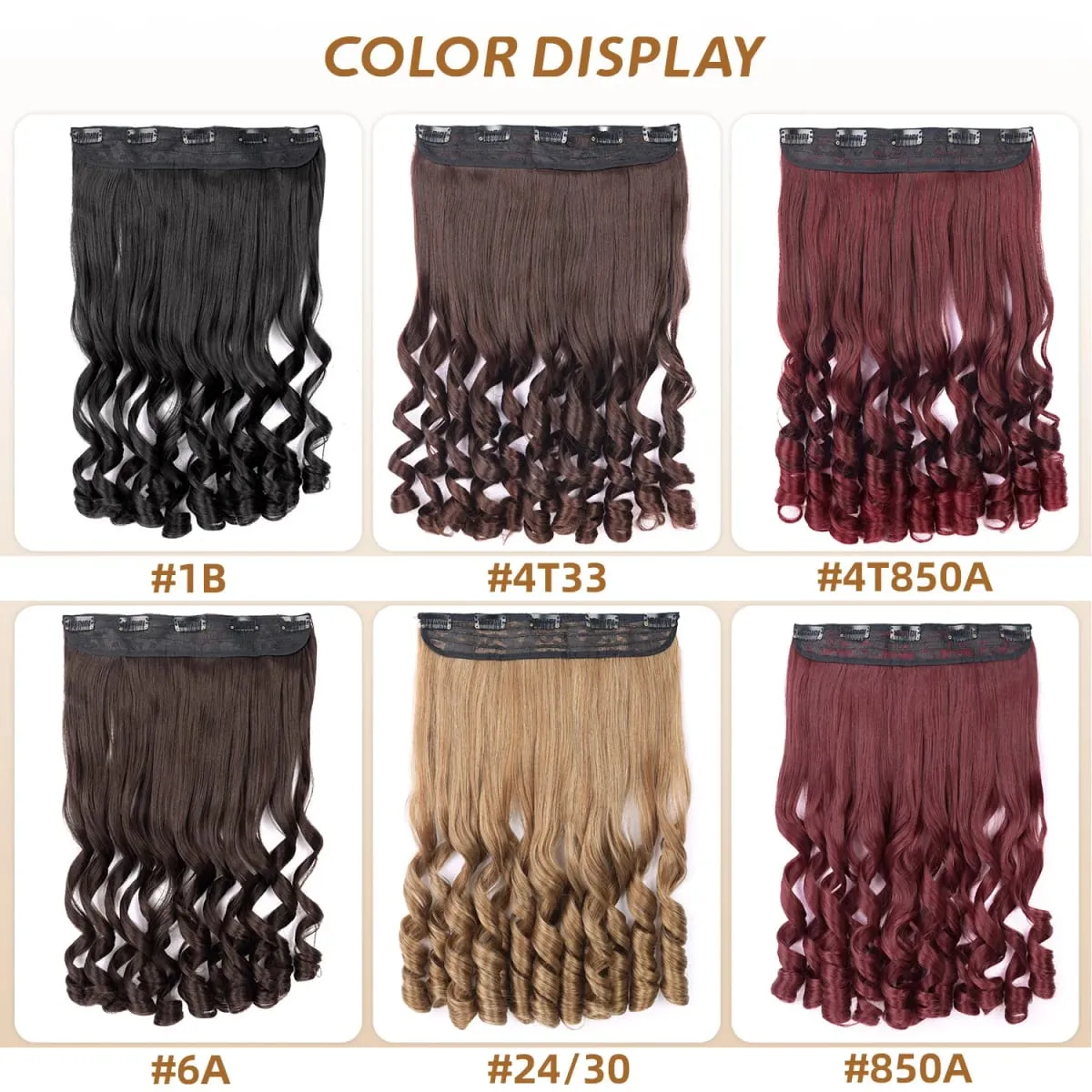 Synthetic Clip in One Piece Hair Extensions 5 Clips in one piece false hair 16inch French curl Style for women girls Daily Party