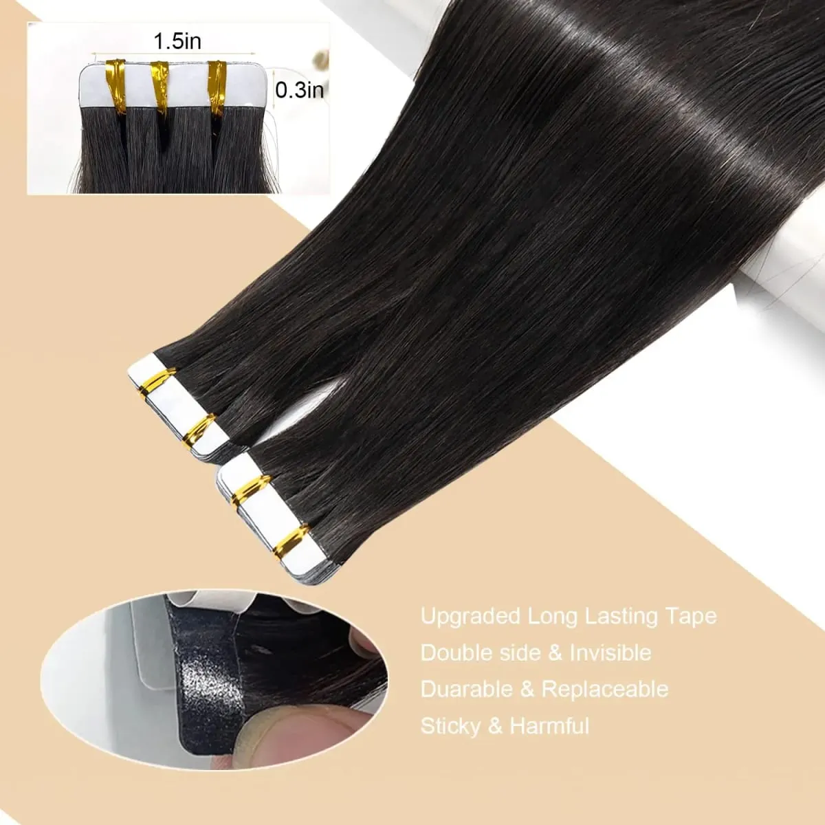 Straight Tape Ins Hair Extensions 50g Natural Black 100% Human Hair Tape In Invisible Glue Seamless Full Head Adhesive 26 Inches — image 5