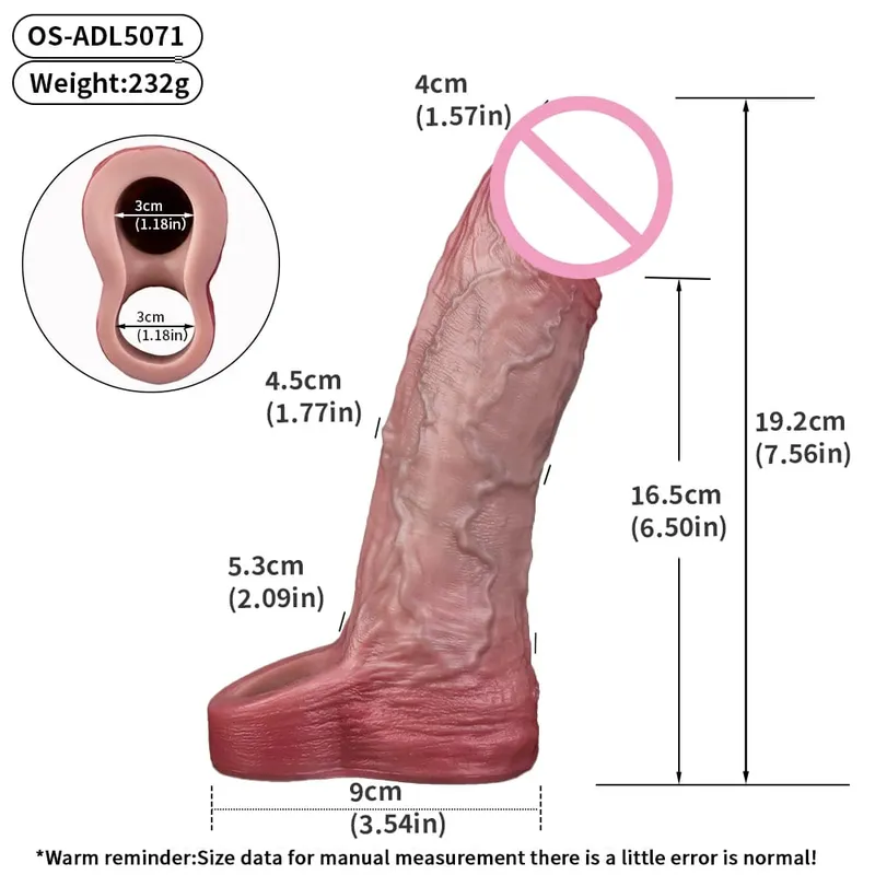 7.2in Realistic Penis Sleeve Reusable Penis Sleeve with Cock Ring Silicone Penis Enlarger Sleeve Male Adult Sex Toy for Men