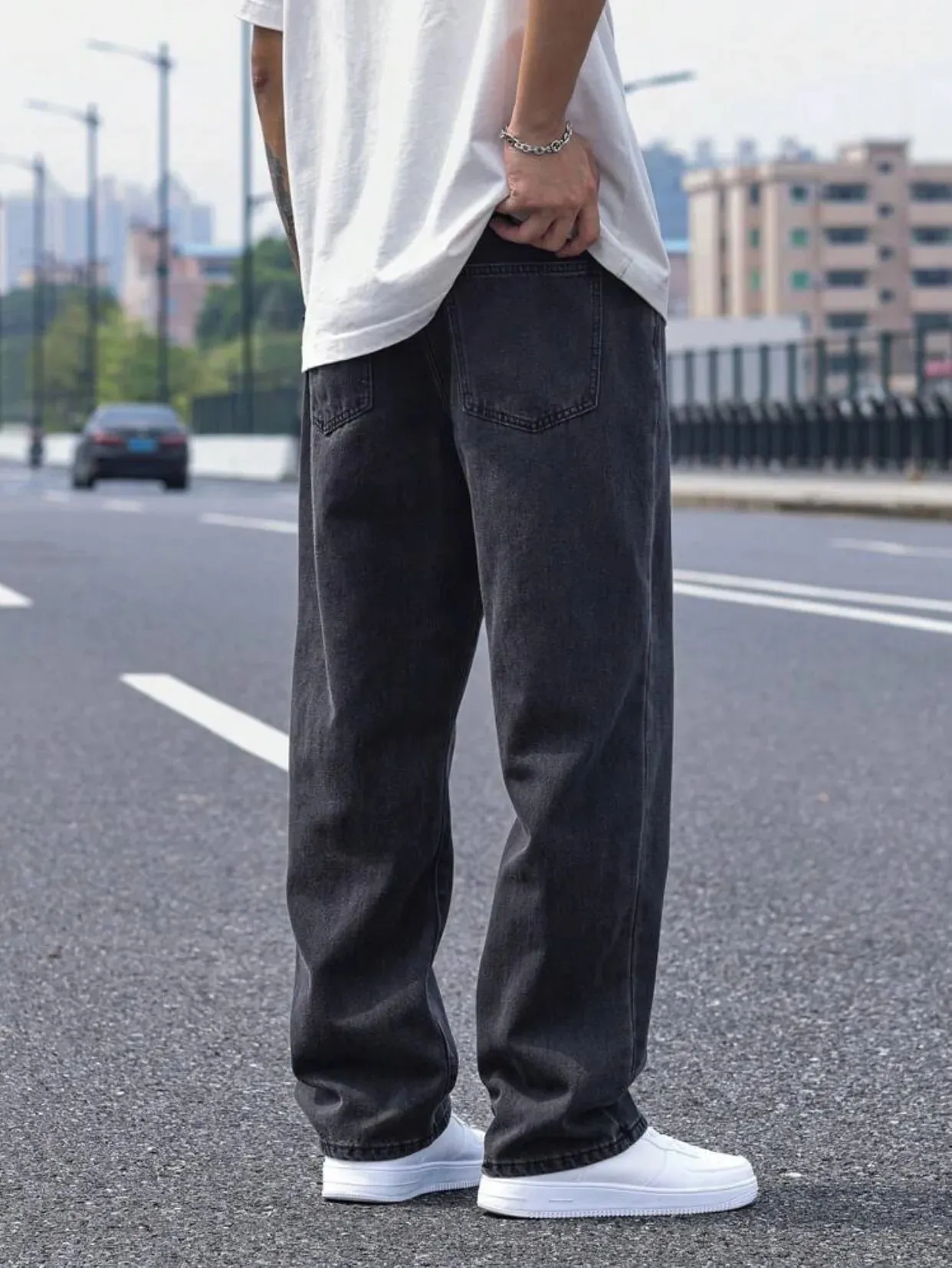 2025 New Men's Casual Long Jeans Classic Men's Straight-Leg Jeans & Wide-Leg Jeans Solid Color