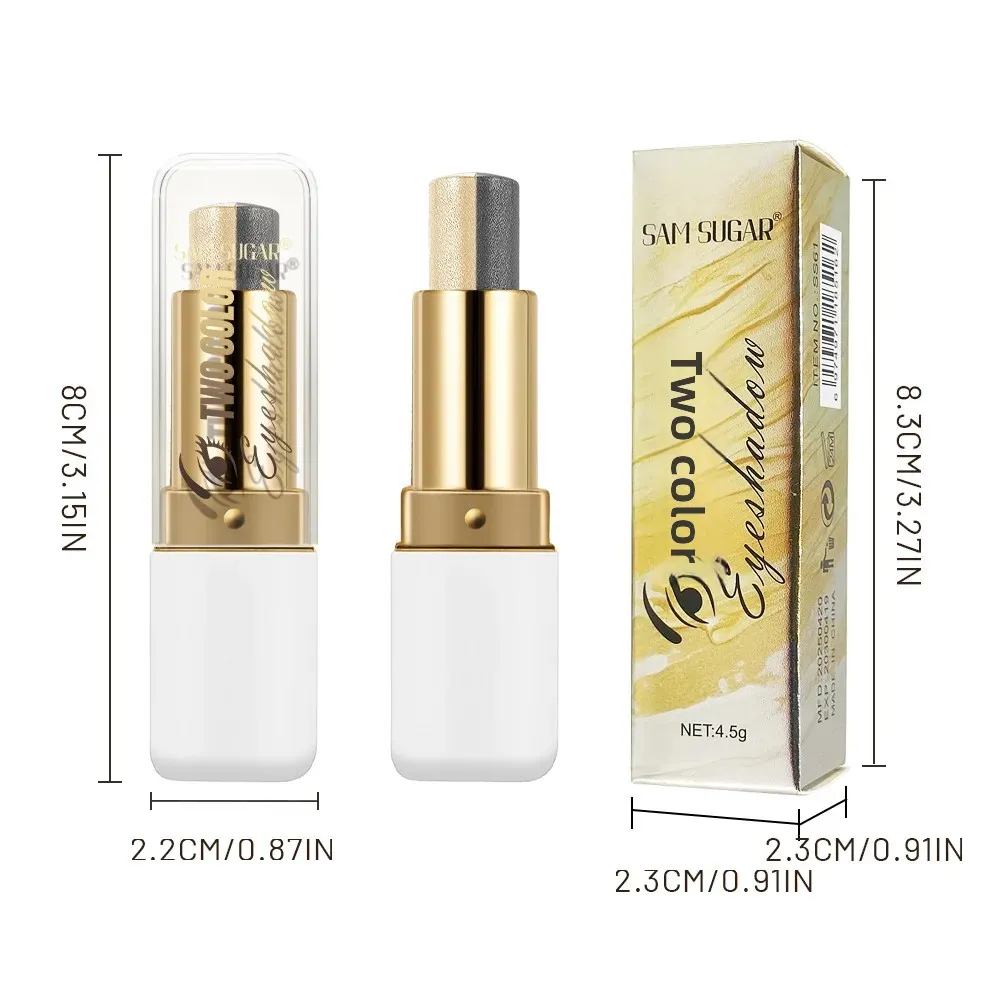 Long Lasting Two Tone Eyeshadow Stick Waterproof Smudgeproof Shimmer Highlighter Blendable Eye Contour Makeup Cosmetic