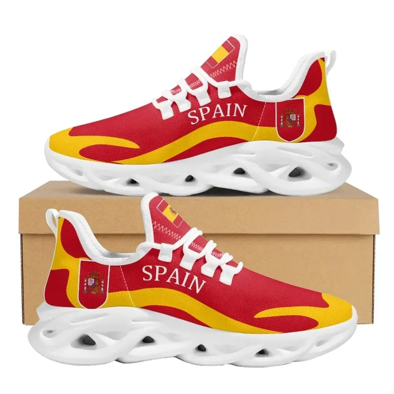 Spain Flag Print Cool Sneakers Casual Lightweight Lace-Up Men Ladies Vulcanized Shoes Comfortable Breathable Jogging Shoes New