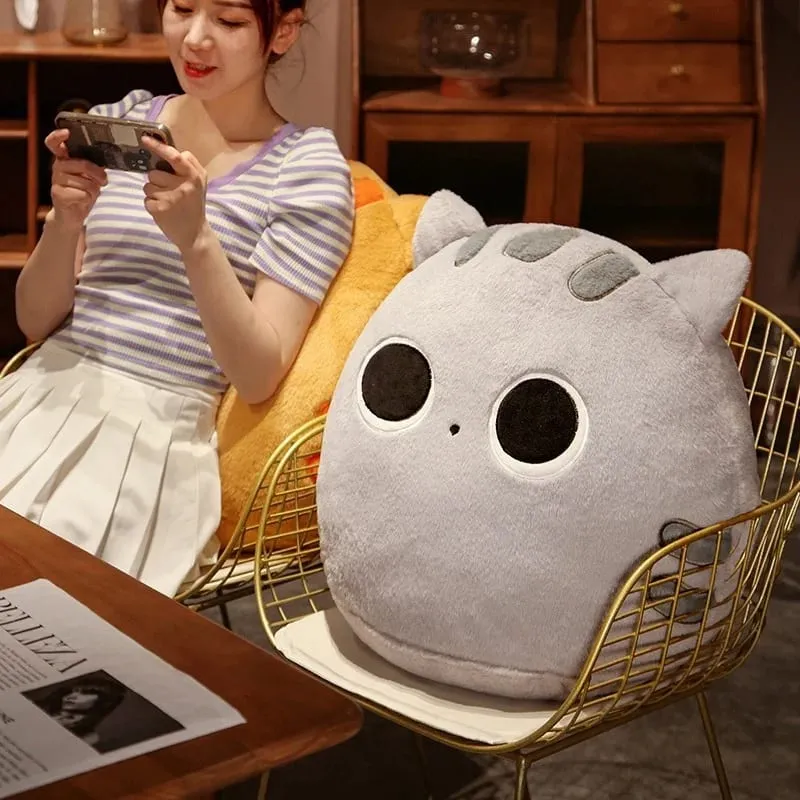 Generic Fluffy Cute Round Black And Brown Cat Plush Pillow Soft Stuffed Plush Toy Sofa Bed Back Cushion Home Decor For Adult