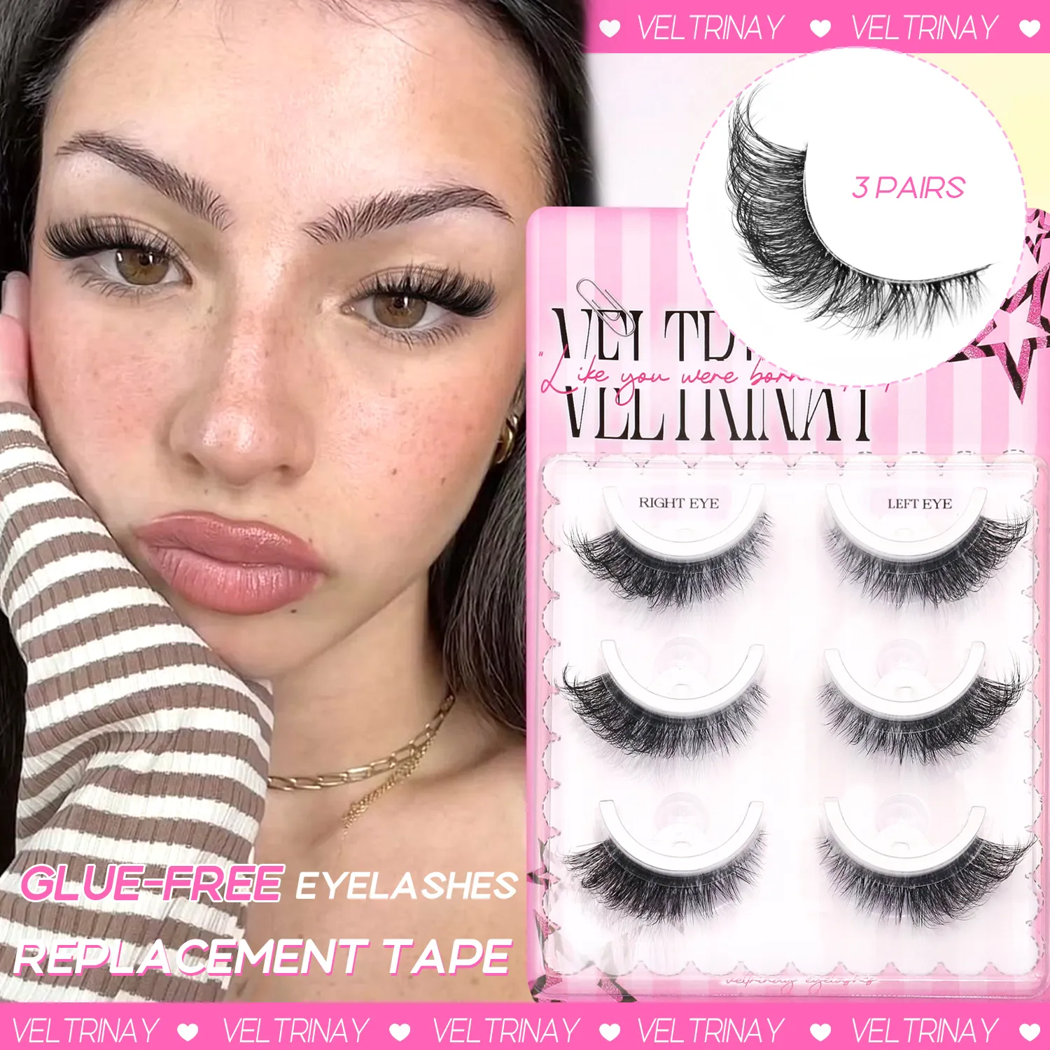 NO Glue Strips Lashes Natural Half Lashes Clear Band Short False Eyelashes Replaceable Eyelash Strips Eye Makeup