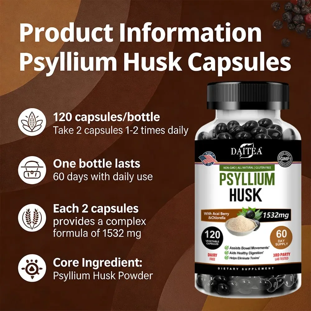 Psyllium Husk - Contains Natural Psyllium Husks To Benefit Intestinal and Digestive Health and Enhance Immunity