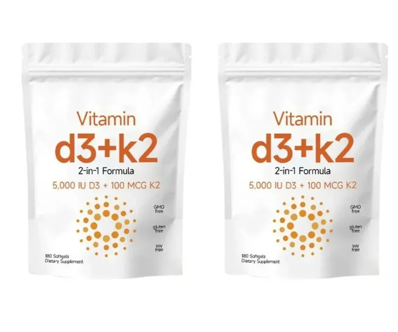 2-in-1 Vitamin D3+K2 Capsules with 5 000 IU D3 and 100mcg K2 180 Count Diet Supplement Maintain Daily Health & Enhance Immunity