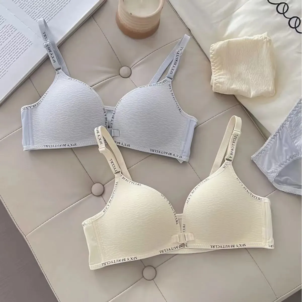 Sexy Front Closure Push-Up Lingerie Set for Small Breasts Comfortable Thin Bra with No Steel Ring Letter Shoulder Straps — image 3