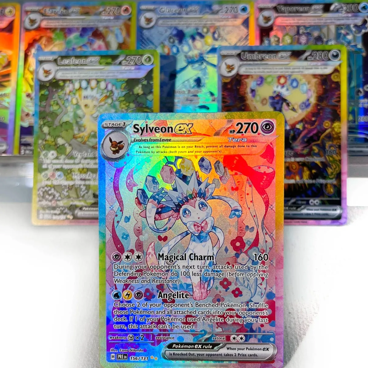 Prismatic Evolutions PKM Cards PTCG5-A GX Rainbow Umbreon Sylveon Leafeon ex Rare Collection Battle Toys Gifts for Hobbies