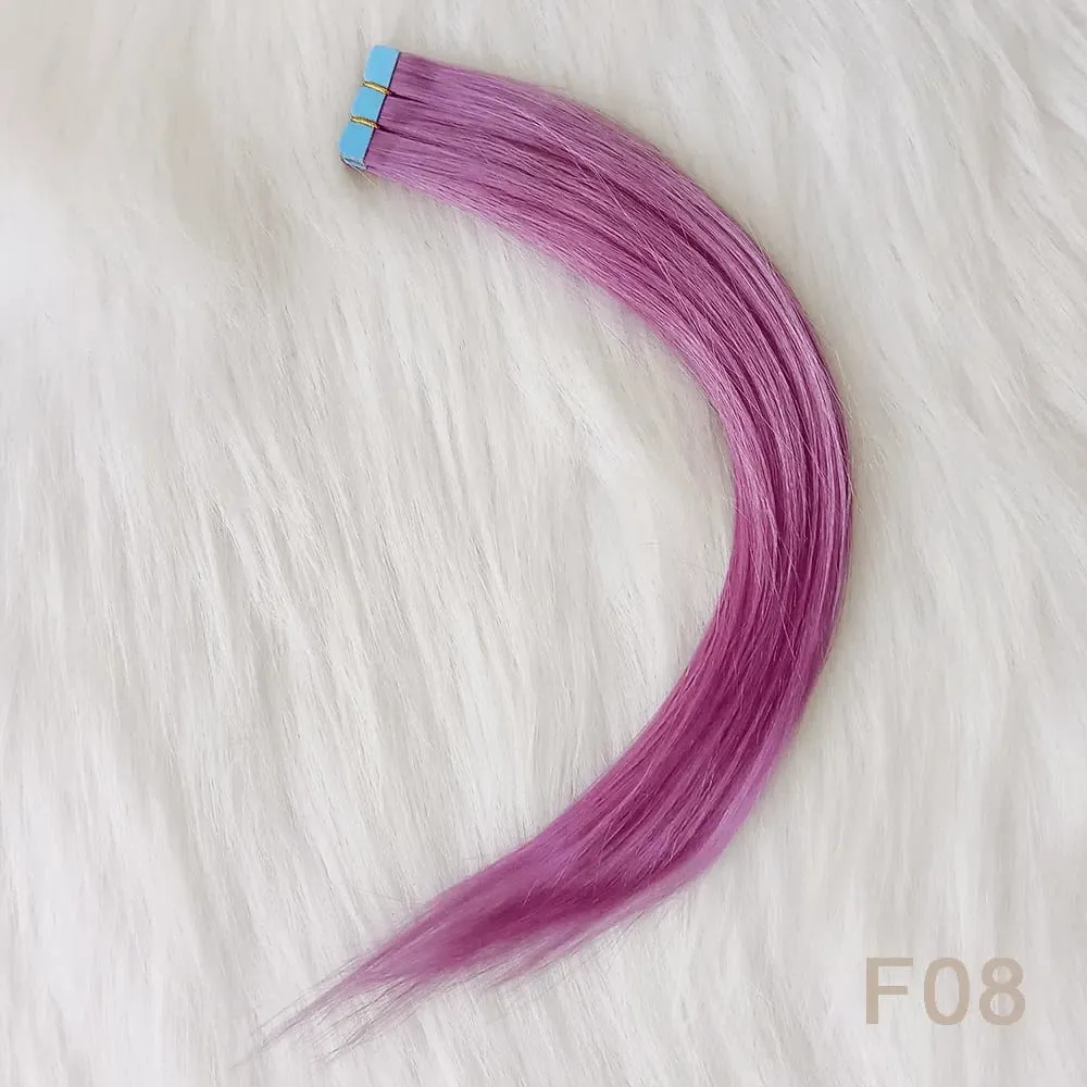 Lavender Purple Mini Tape In Human Hair Extensions 12-24 Inches Micro Tape Hair Seamless Adhesive Hair Pieces For Cosplay