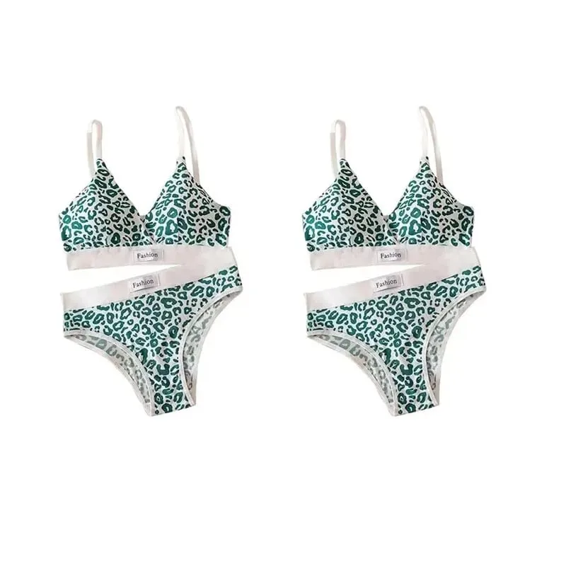 1/2/3set Women V-Neck Bra And Panties Set Low Waist Panties Female Sexy Lingerie Set Leopard Print Cotton Bra Sport Underwear