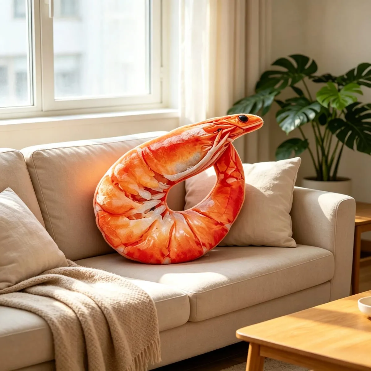 Real‑Printed Braised Prawn Plush Pillow Soft Stuffed Shrimp Cushion Funny Novelty Toy Home Decor Holiday Gift