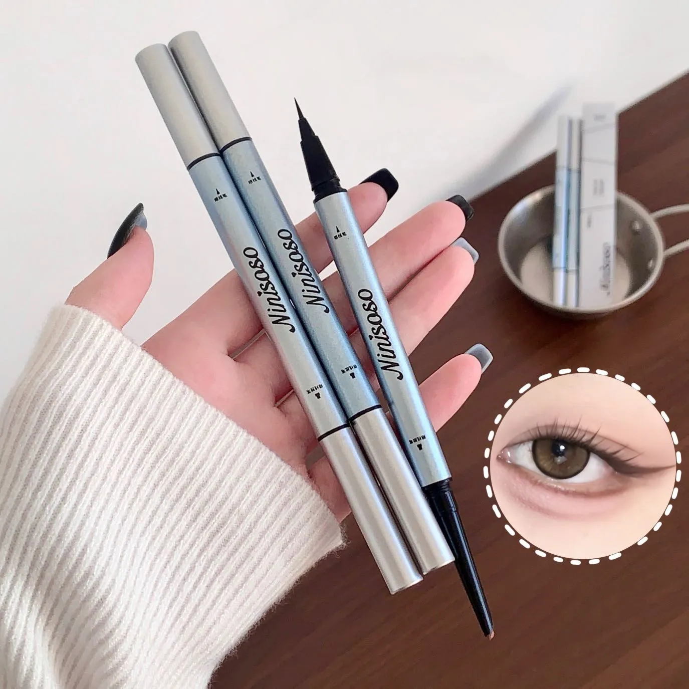 1pc Double Head Ultra-fine Matte Red Brown Eyeliner Pen Waterproof Black Brown Eyeliner Gel Pencil Quick Dry Easy Wear Eye Liner — image 3