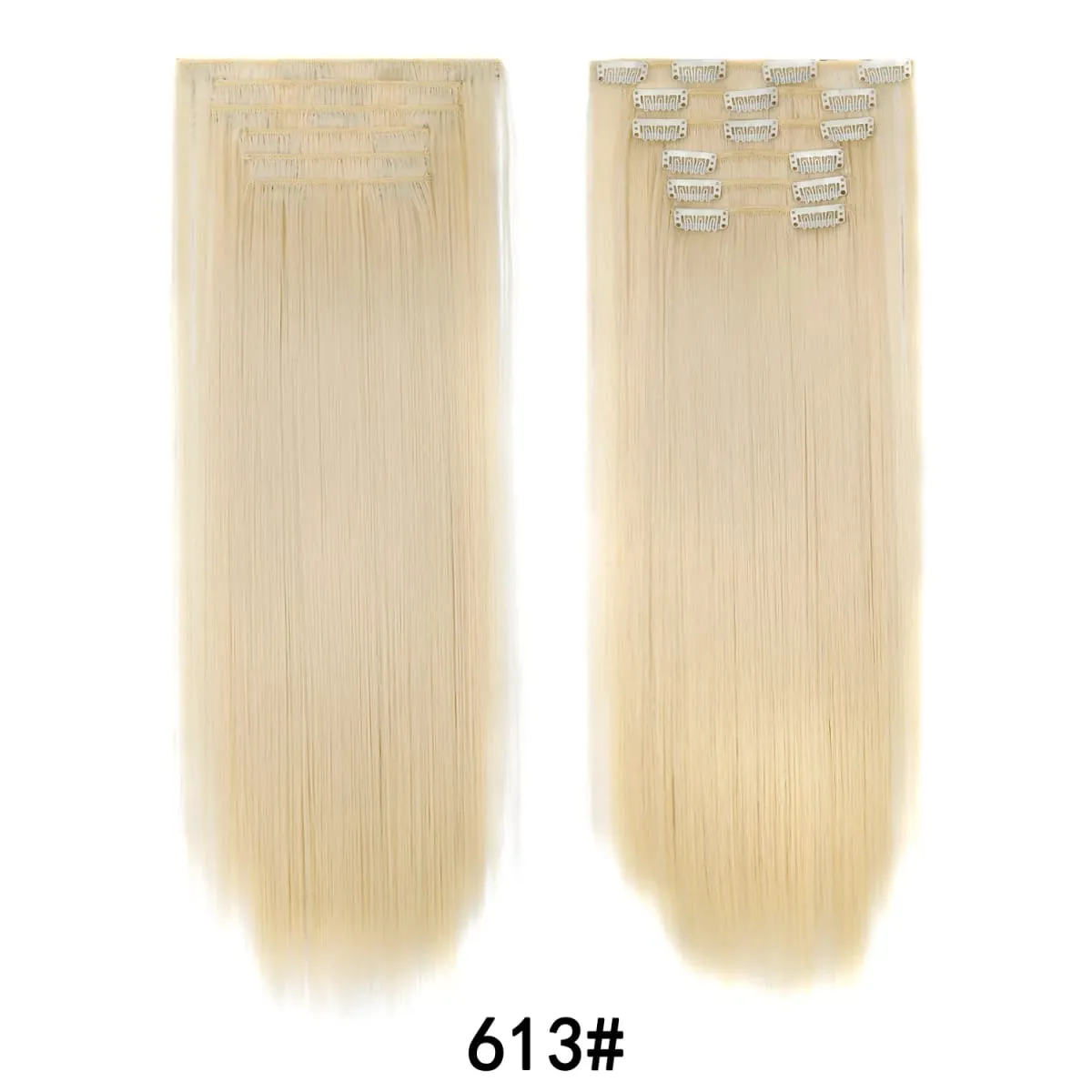24 Inch 6PCS Clip In Hair Extensions Straight Synthetic Hair Extensions Dark Brown Long Natural Looking Hair Piece for Women