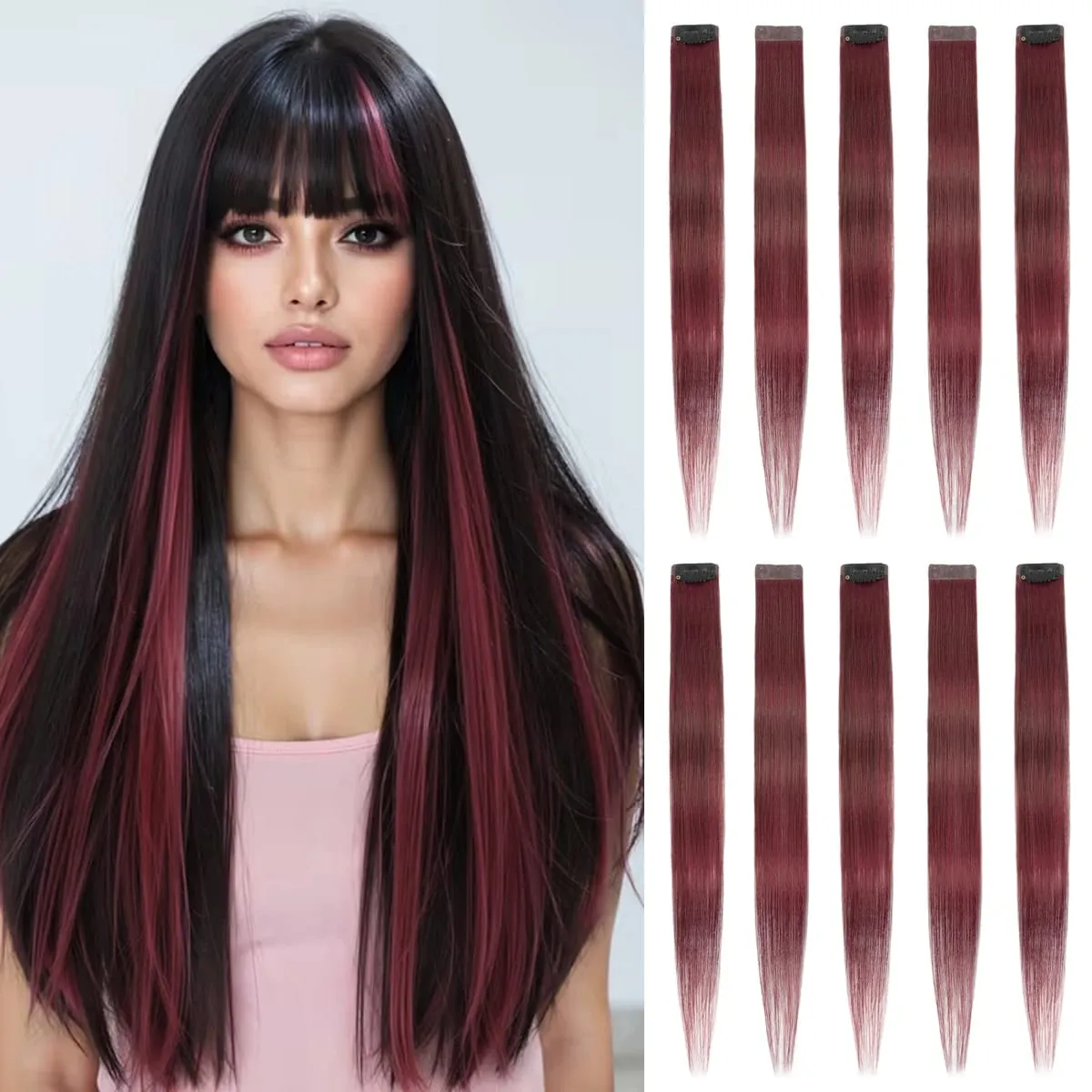 2 Pcs Green Hair Extensions 16Inches Straight Colored Hair Colorful Clip in Extensions Highlight Party for Girls and Women Gift