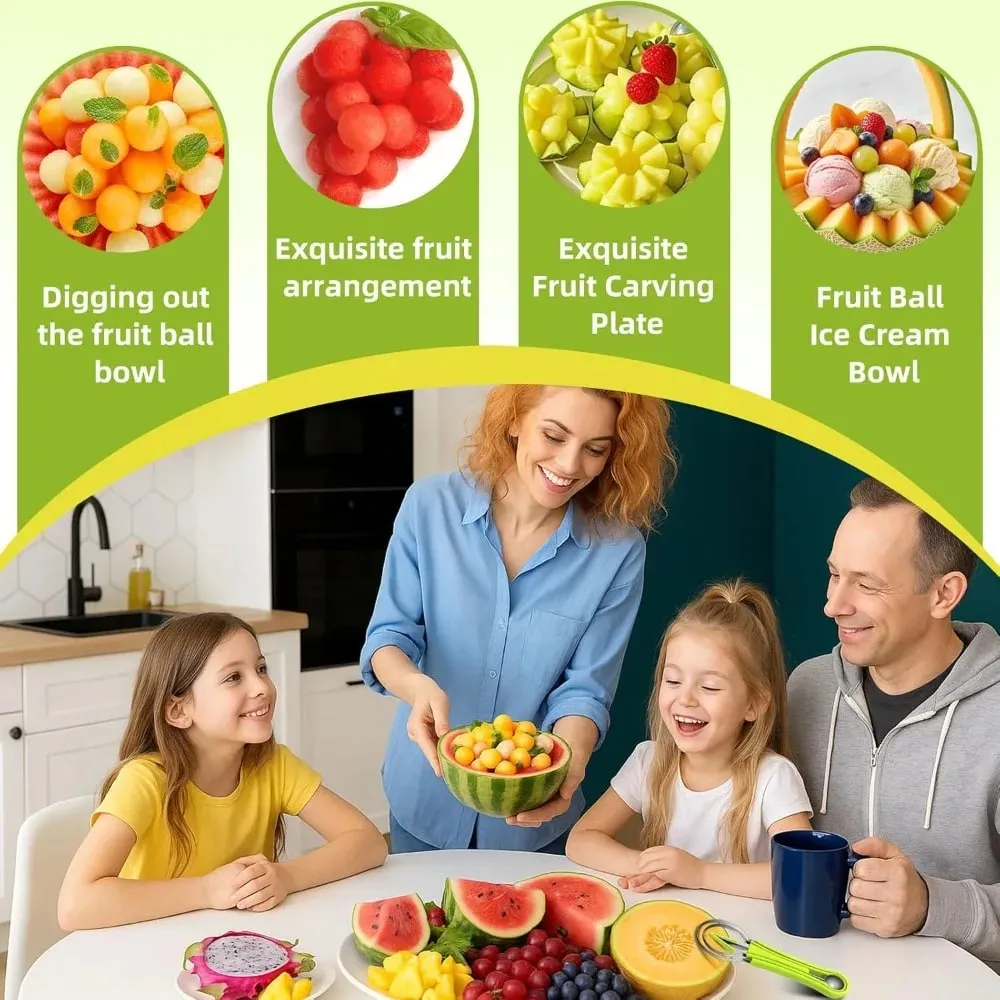Melon Baller Scoop Set 4 In1 Fruit Cutters Shapes Watermelon Scooper Fruit Scooper and Baller Stainless Steel Fruit Carving Tool