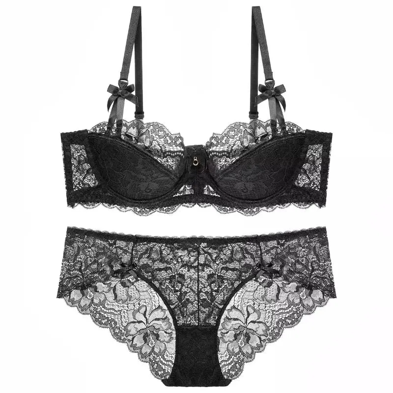 ผู้ขายที่ดีที่สุดผู้หญิงเซ็กซี่ลูกไม้ครึ่งถ้วย Bra ชุด Underwire รวบรวมบาง Push Up Elegant ประณีตลูกไม้ Comfort ชุดชั้นในชุด