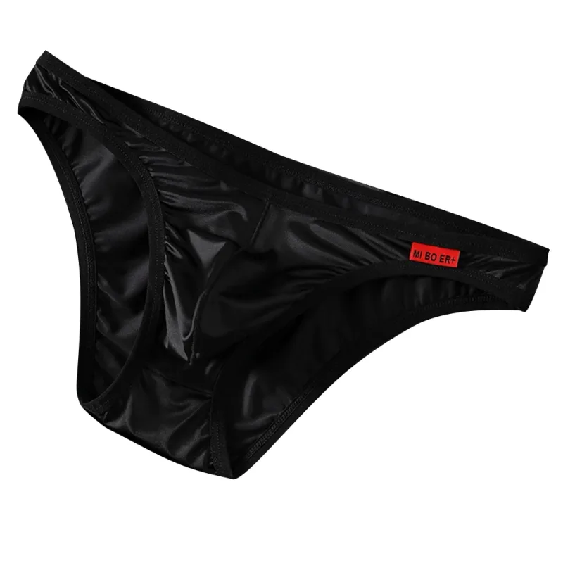 Men Low Waist Satinlike Ice Silk Stretch Brief Underwear Breathable Pouch Soft Fabric Underpants for Multiple Seasons