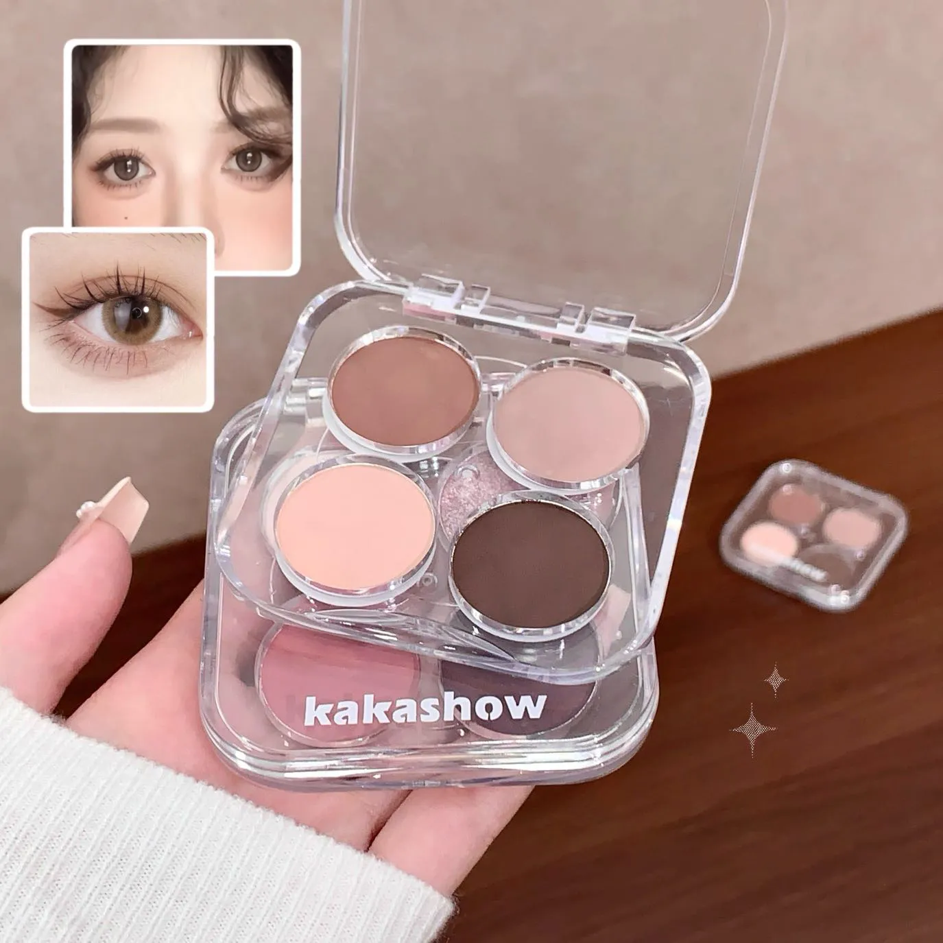 4 Color Eyeshadow Palette Shiny Peach Pink Eye Shadow Matte Milk Tea Eyes Makeup Palette Waterproof Glitter Shimmer Eye Cosmetic