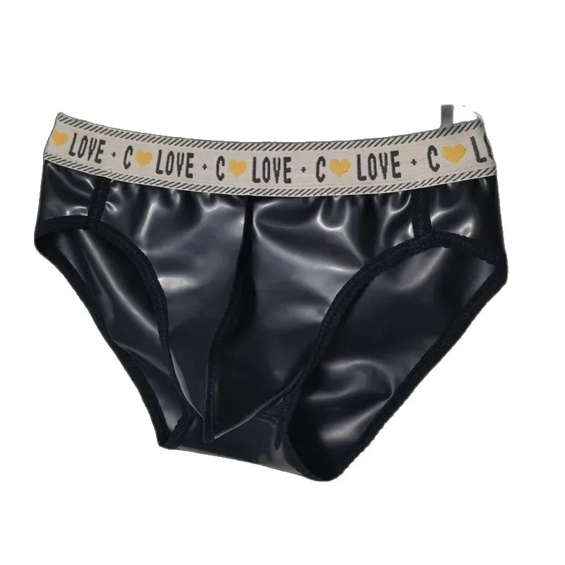 Men Latex Leather Underwear Sexy Underpants Seamless Briefs Low Waist Translucent Scrotum Bulge Panties for Gay Erotic Lingerie