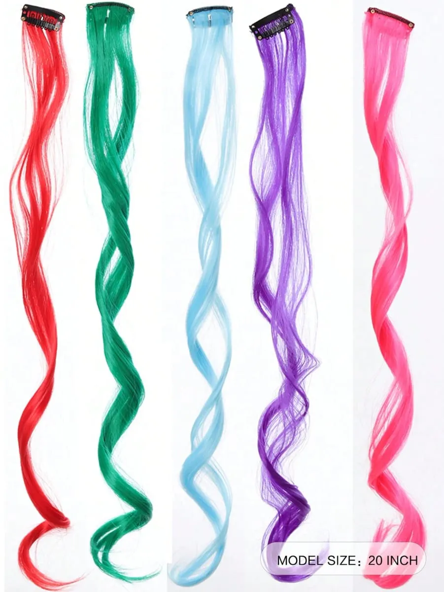 10pcs Colorful Hair Extensions Curly One Clip in Synthetic Long Hairpiece For Girls Women Multi-colors Party Highlights WigPiece — image 6