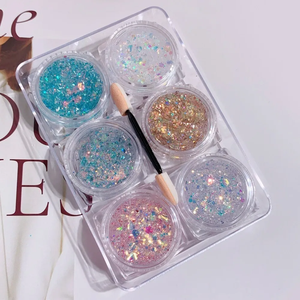 6Pcs/Set Sparkly Colorful Eye Glitter Gel Festival Glitter Face Hair Sequin Gel Cream Heart Star Moon Sequins