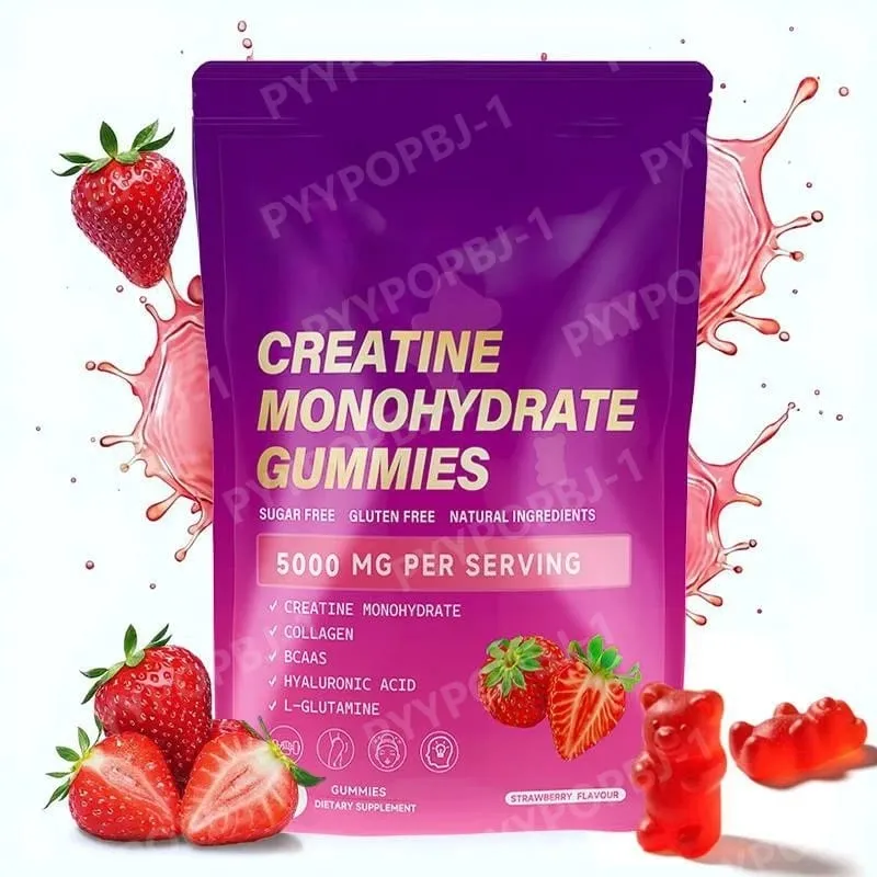 60 Count Creatine Monohydrate Gummie with Collagen Biotin Vitamin D3 & Hyaluronic Acid Daily Pre & Post Workout Recovery Support