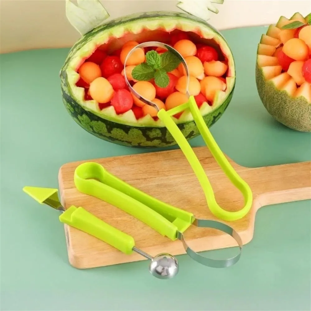 Melon Baller Scoop Set 4 In1 Fruit Cutters Shapes Watermelon Scooper Fruit Scooper and Baller Stainless Steel Fruit Carving Tool
