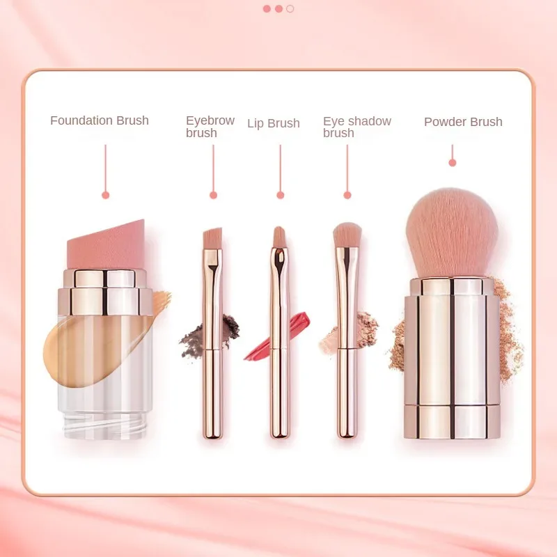 Přenosné vysouvací štětce na make-up 5 v 1 pro make-up štětce na make-up na rty na rty s sypkým pudrovým práškem — image 6