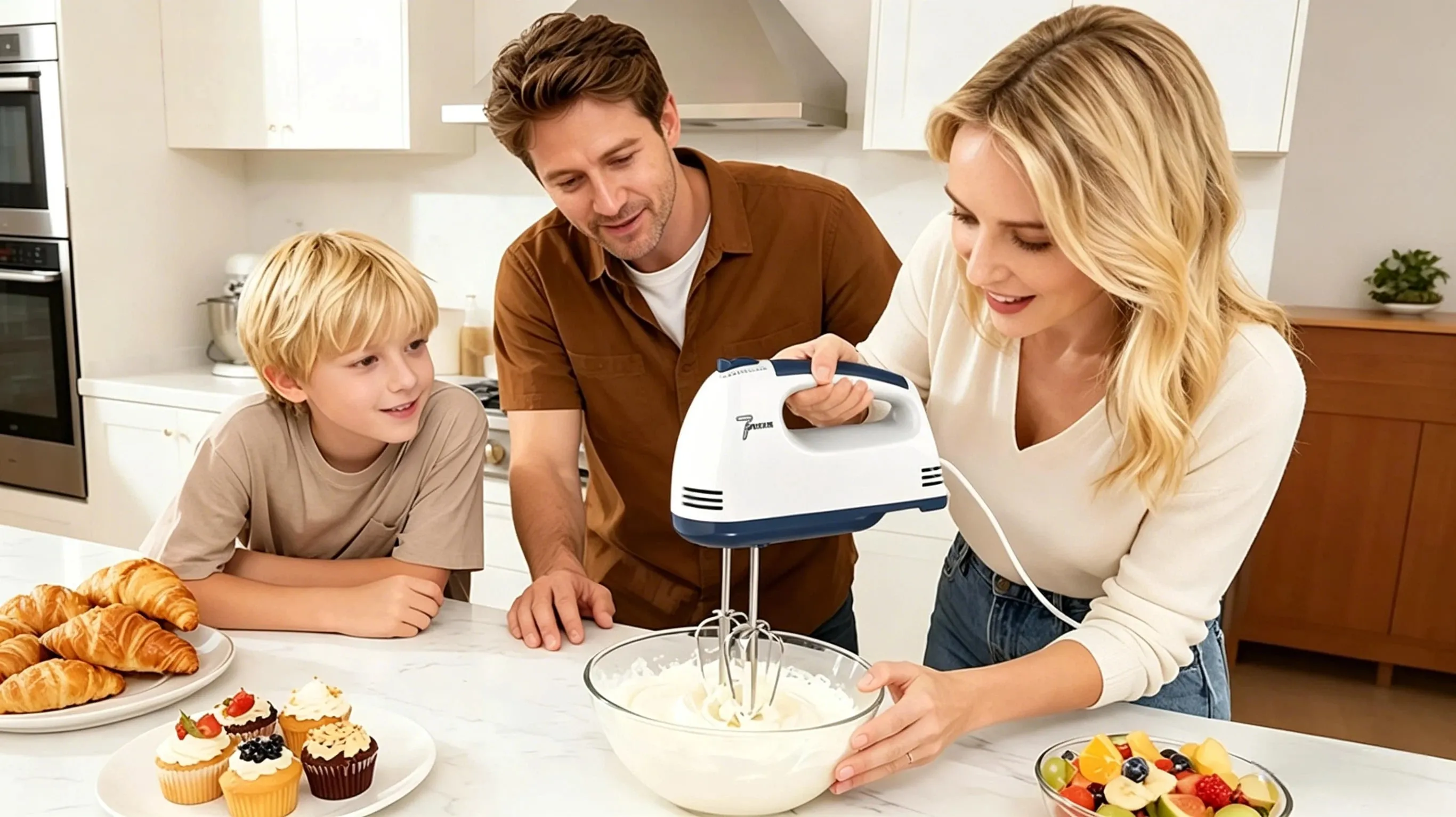 The handheld mixer has 7 speed settings to meet various needs from mixing dry ingredients to whipping cream.
