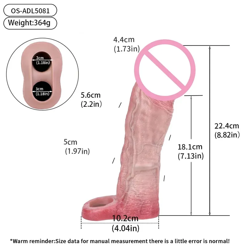 Reusable Penis Sleeve with Realistic Closed Head And Cock Ring Dick Enlargement Comdom Delay Ejaculation Sex Toys for Men