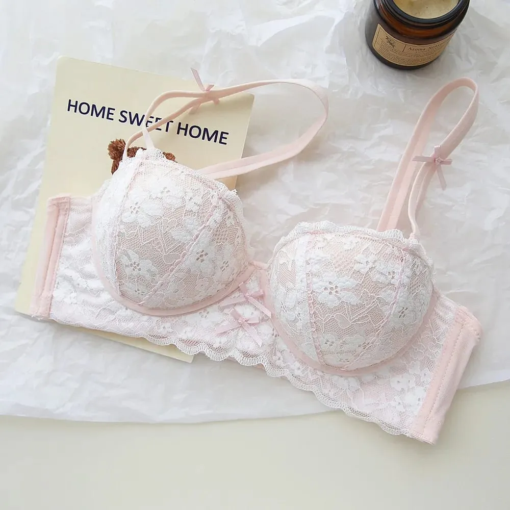 French Lace Women Bra Set Wire Free Push Up Lingerie Set Small Bust Lift Enhance Brassiere And Panty Underwear 32‑38