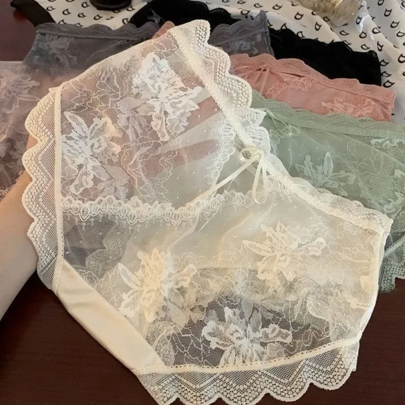 Men Satin Embroidery Floral Lace IceSilk Briefs Underwear 3D Bulge Pouch Panties Erotic Bottom Male Lingerie Tanga