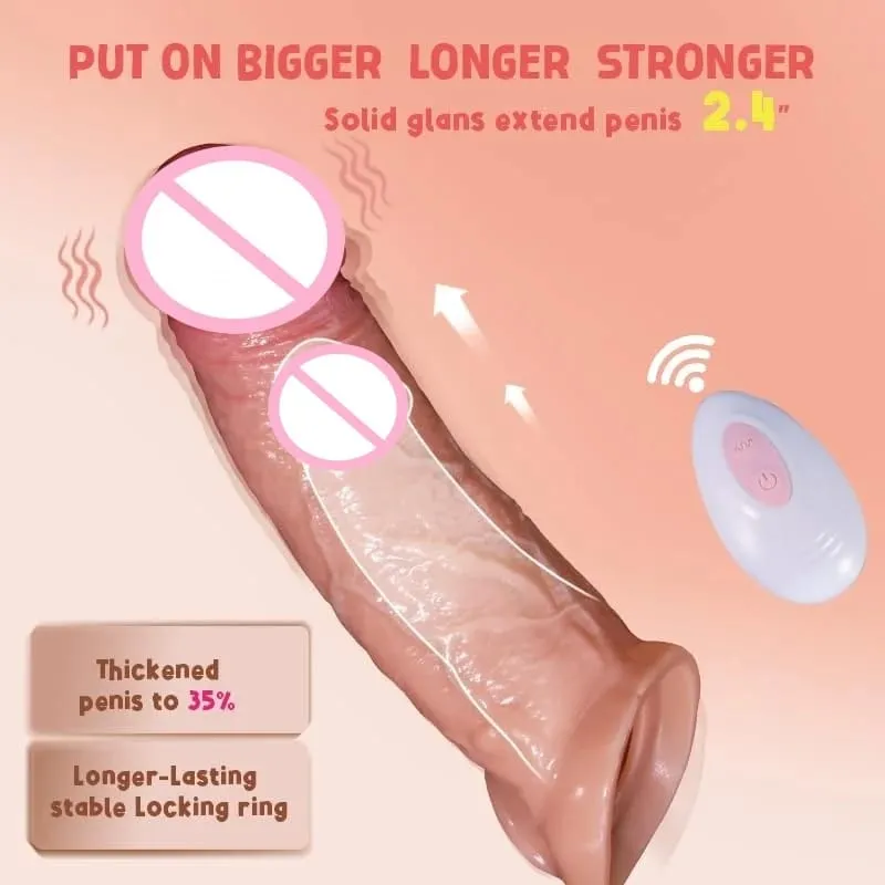Penis Sleeve Cock Vibrator Realistický prodlužovač penisu Vibrační erekční kroužek s 10režimovým dálkovým ovládáním měkký silikonový penis pro muže pár