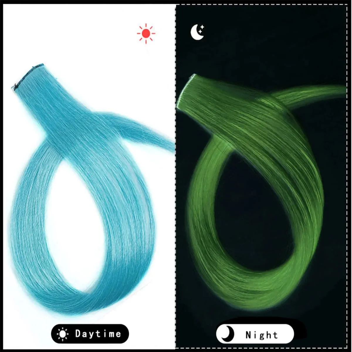 20 Inch Glow in the Dark Hair Extensions Clip Luminous Colored Hairpieces Party Rainbow Hair Clips Synthetic Straight Wig