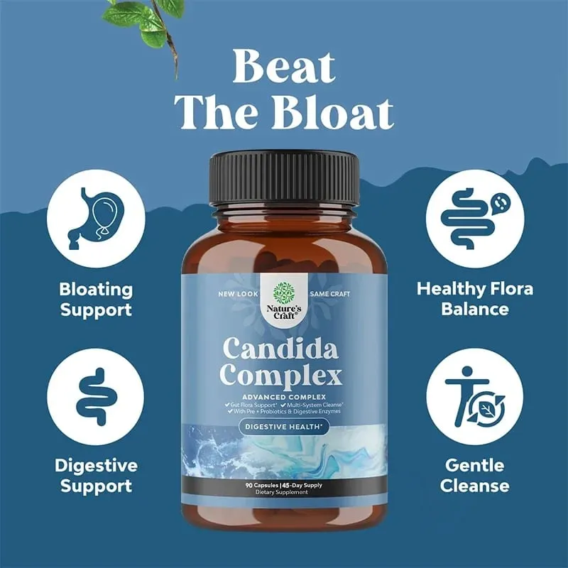 Candida-Komplex – Probiotika und Verdauungsenzyme, natürliche Inhaltsstoffe zur Unterstützung der Verdauungsgesundheit und des Gleichgewichts der Darmflora