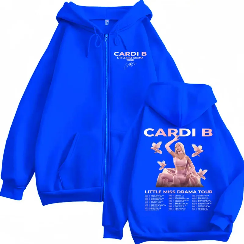Rapper Cardi B Little Miss Drama Tour 2026 Zipper Hoodie Fashion Aesthetic Zip Up Sweatshirts Men Women Casual Loose Pullovers — image 5