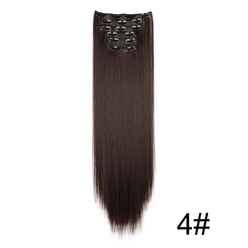 24Inch Synthetic 6pcs/set Long Straight Hair Extension Increasing Volume Extending Soft Comfortable Hairpiece for Women